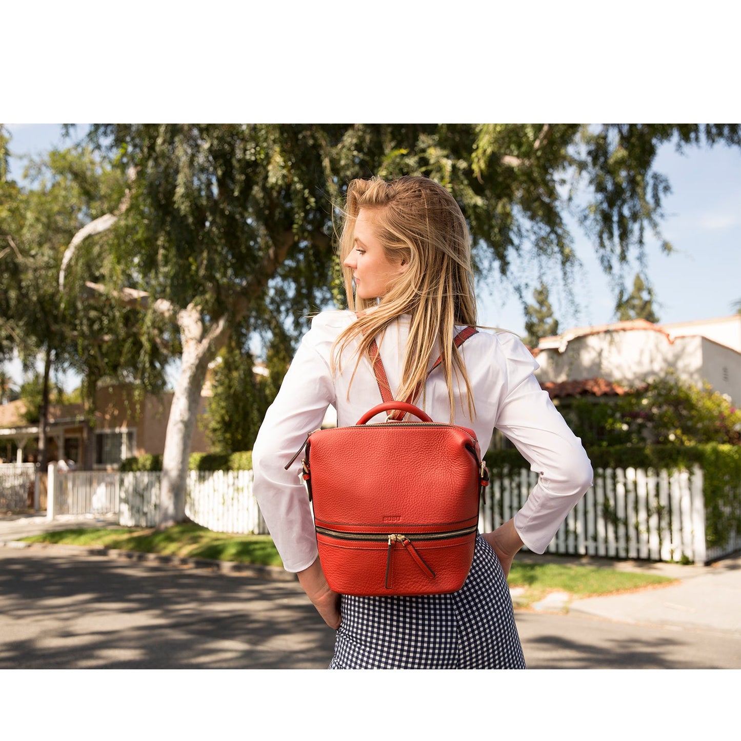 The Ashley Red Leather Backpack Purse