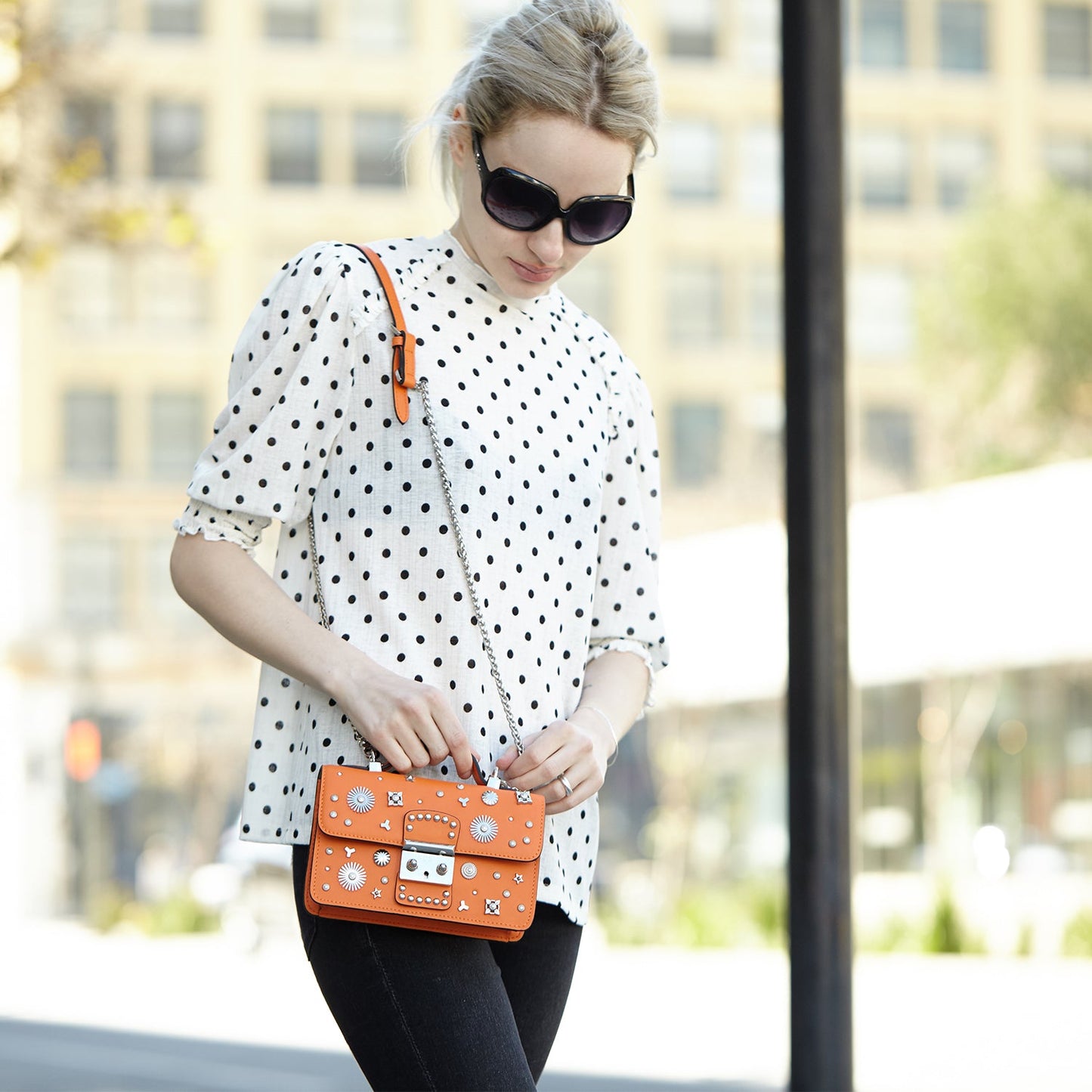 SUSU Studded Small Leather Crossbody Bag Orange Purse Cute Handbag Women's Handbag
