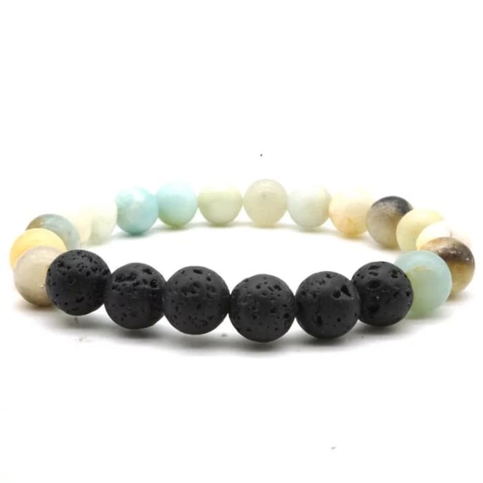 Amazonite Stone Black Volcanic Lava Stone Bracelet
