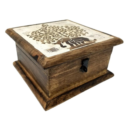 Hand Carved Wooden Box 7x7 inches