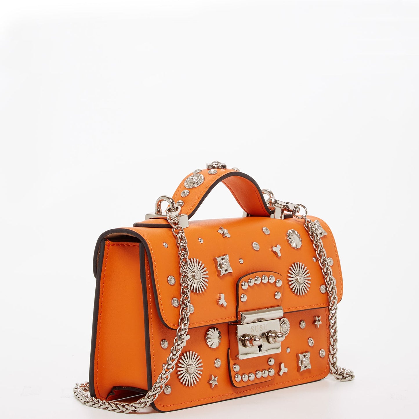 SUSU Studded Small Leather Crossbody Bag Orange Purse Cute Handbag  Women's Handbag